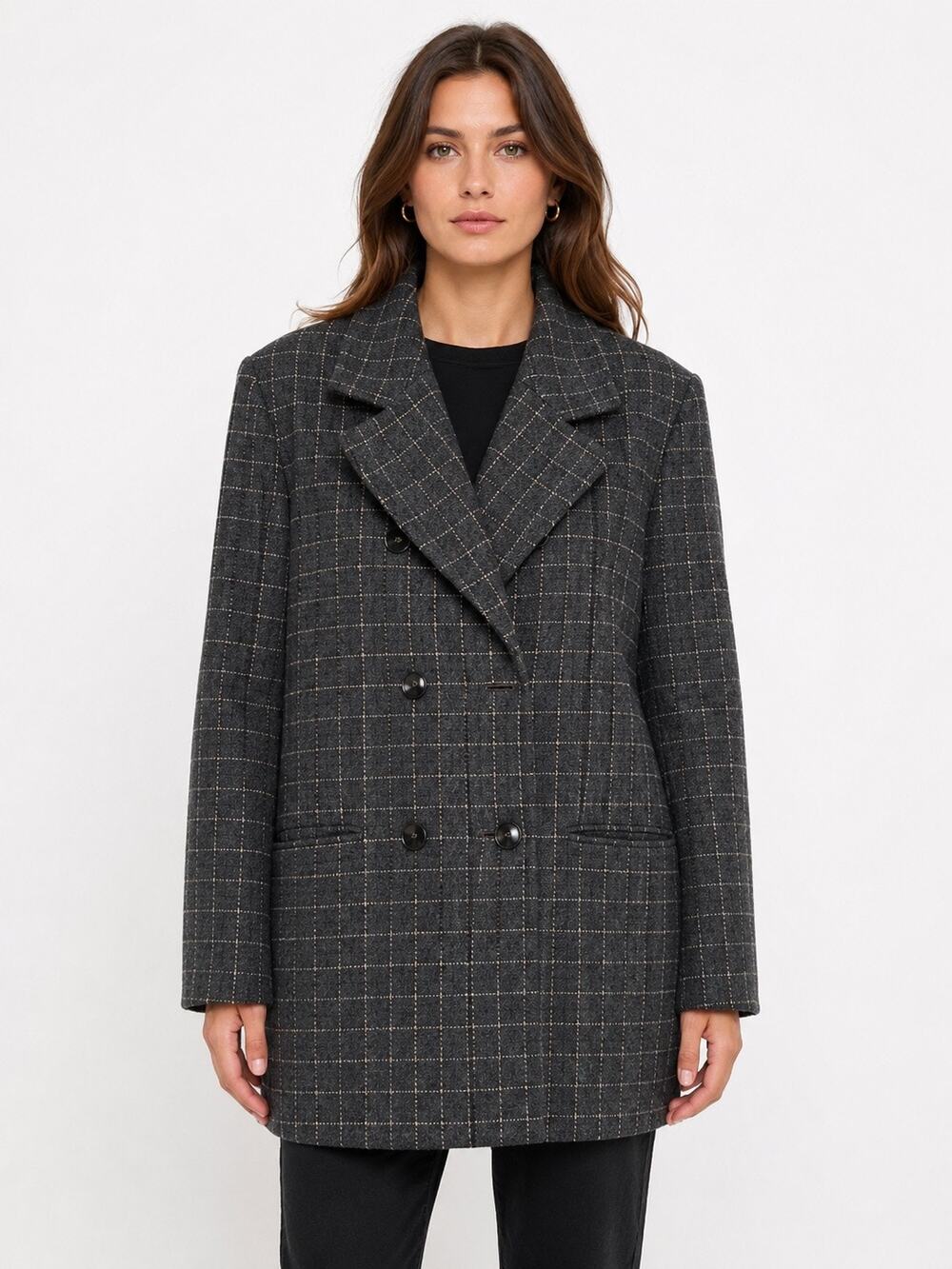 1990s Jaeger Great Britain Wool Windowpane Coat Jacket L/XL